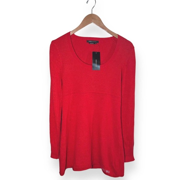 NEW $160 BCBGMAXAZRIA Wool Blend Red Dress Rhinestones Sheath Long Sleeve Medium - Picture 7 of 11